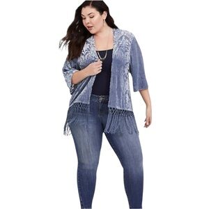 Torrid Gray Burnout Velvet Kimono with Fringe‎ Size 1/2